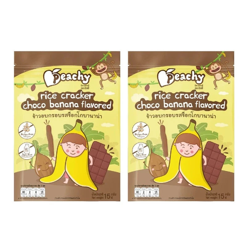 PEACHY Rice Crisps With Chocolate Bana Flavor And Rice Crisps