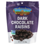 Sunridge Farms dark chocolate raisins in a bowl, showcasing shiny, dark chocolate-covered dried grapes as confectionery snacks.