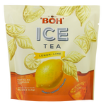 Boh Ice Tea Lemon-Lime drink in a clear glass with ice, showcasing the refreshing lemon-lime flavor and brand logo.