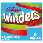 Kellogg's Strawberry and Apple Winders confectionery snacks featuring colorful, fruit-flavored twisted candies in bright packaging.