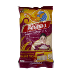 Hong Thong Thai Jasmine Rice bag with white rice grains, showcasing a premium grocery product in a clear bag.