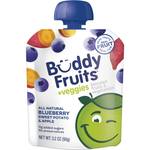 Buddy Fruits healthy sweet potato and blueberry snack in a resealable pouch, featuring fresh orange sweet potato and blue blueberries