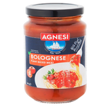Jar of Agnesi Pasta Sauce Bolognese with rich tomato and meat sauce, displayed in a glass jar with a label featuring the Agnesi brand.