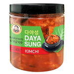 Daya Sung Kimchi cabbage in a grocery container, fresh and fermented, ready for cooking or as a side dish.